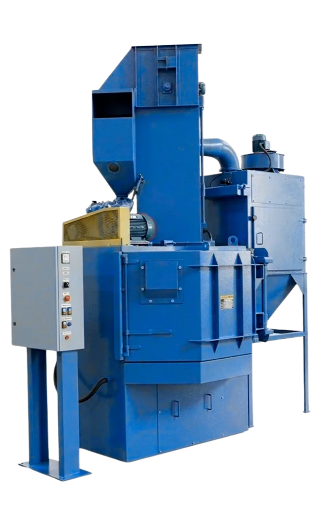 Máquina de jateamento com mesa rotativa fabricada pela Andrade Engenharia